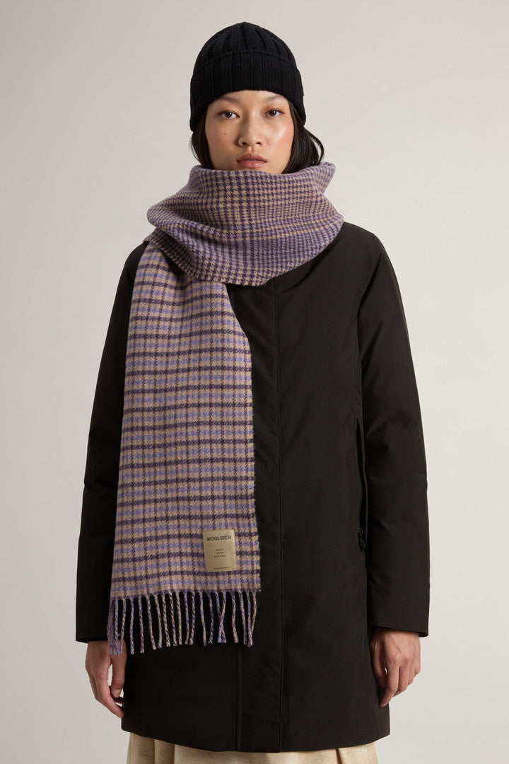 Pure Wool Jacquard Check Scarf (Soft Violet Check) - Detail View 3