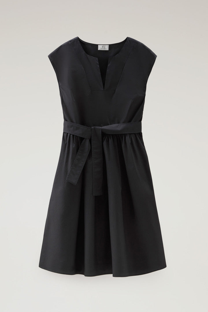 Short Dress in Pure Cotton Poplin (Black) - Main View