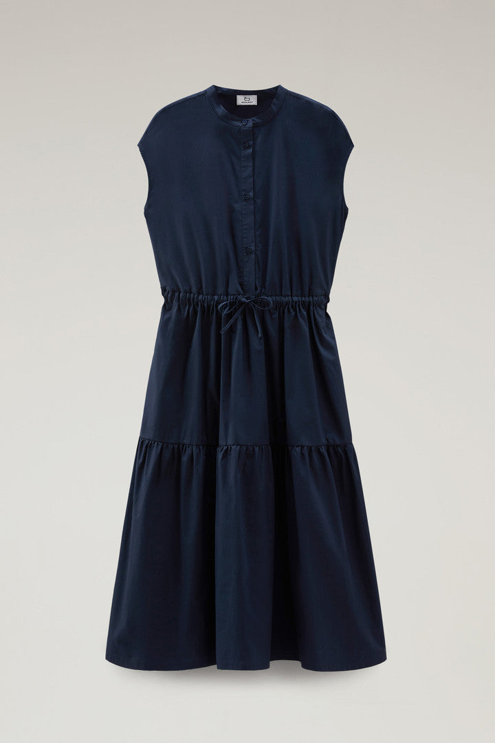 Poplin Dress in Pure Cotton with Ruffles (Melton Blue) - Main View