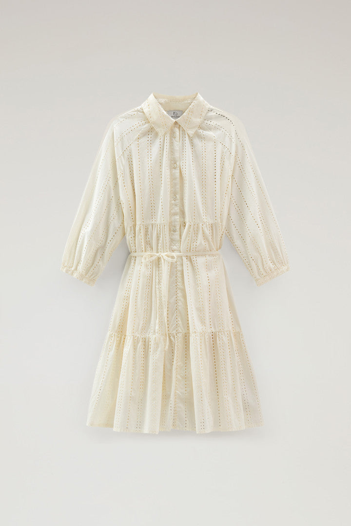 Embroidered Pure Cotton Short Dress (Plaster White) - Main View