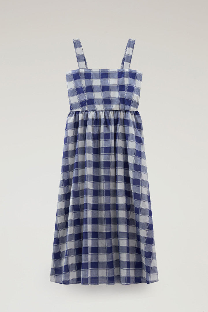Long Dress in Pure Cotton Checked Voile (Blue Buffalo) - Main View