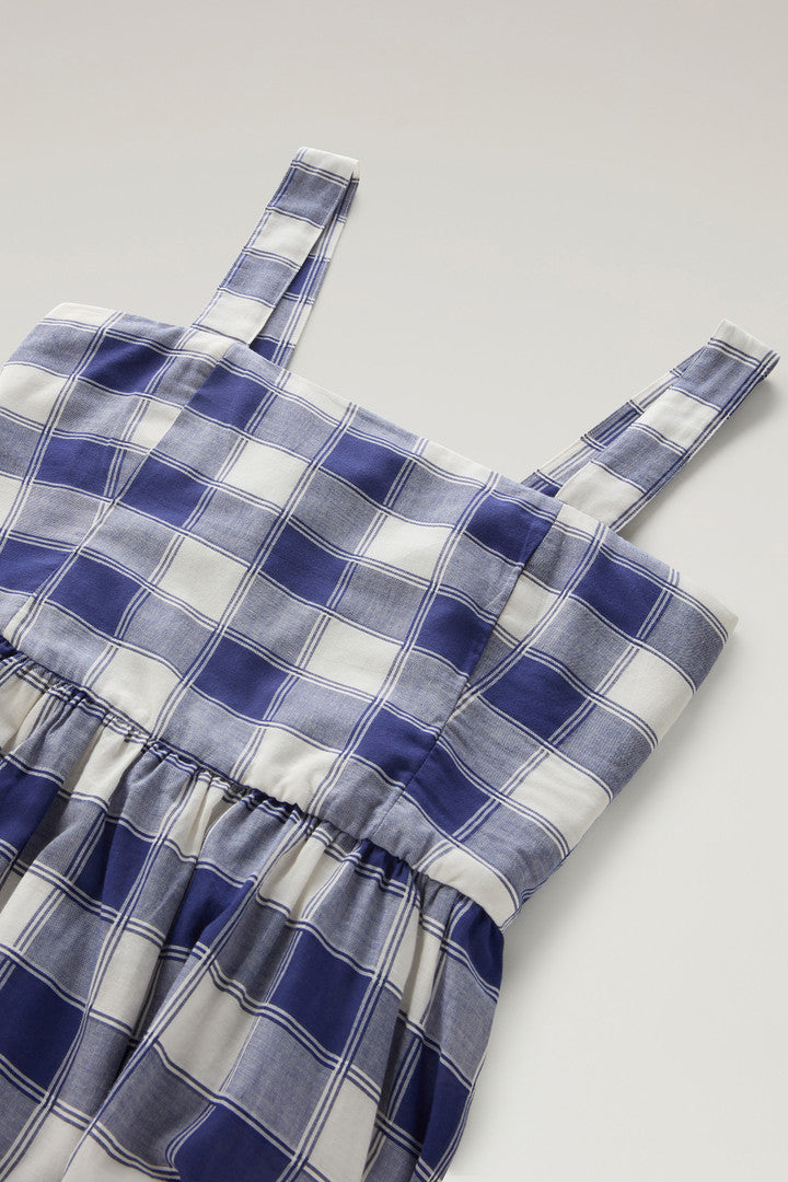 Long Dress in Pure Cotton Checked Voile (Blue Buffalo) - Detail View 1