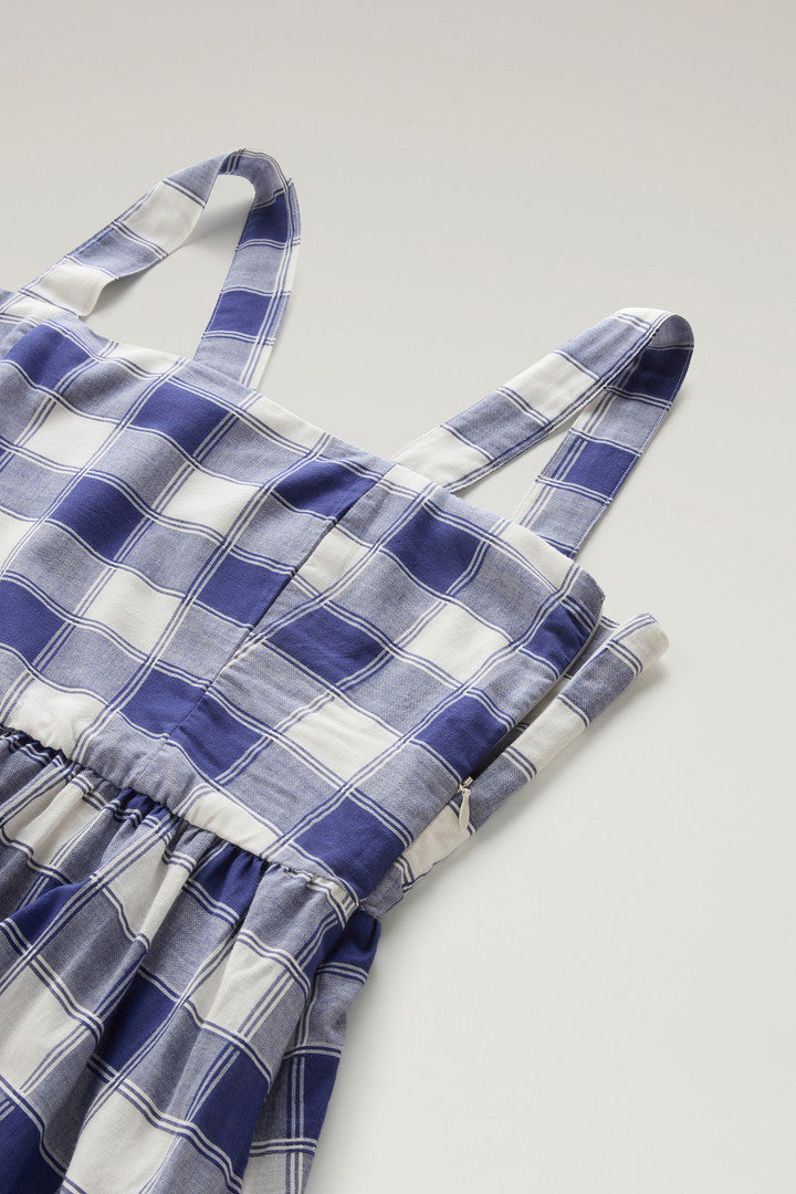 Long Dress in Pure Cotton Checked Voile (Blue Buffalo) - Detail View 2