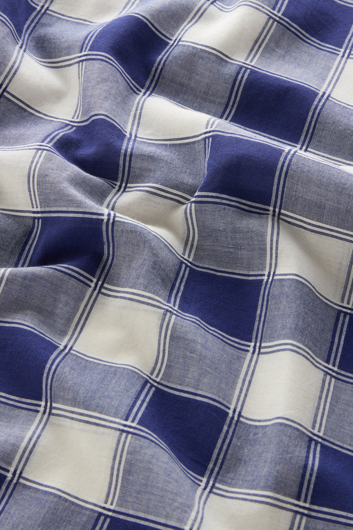 Long Dress in Pure Cotton Checked Voile (Blue Buffalo) - Detail View 3