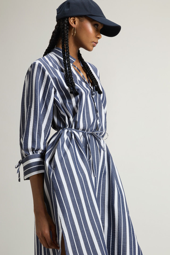 Stretch Cotton Dress (Blue Stripe) - Detail View 4
