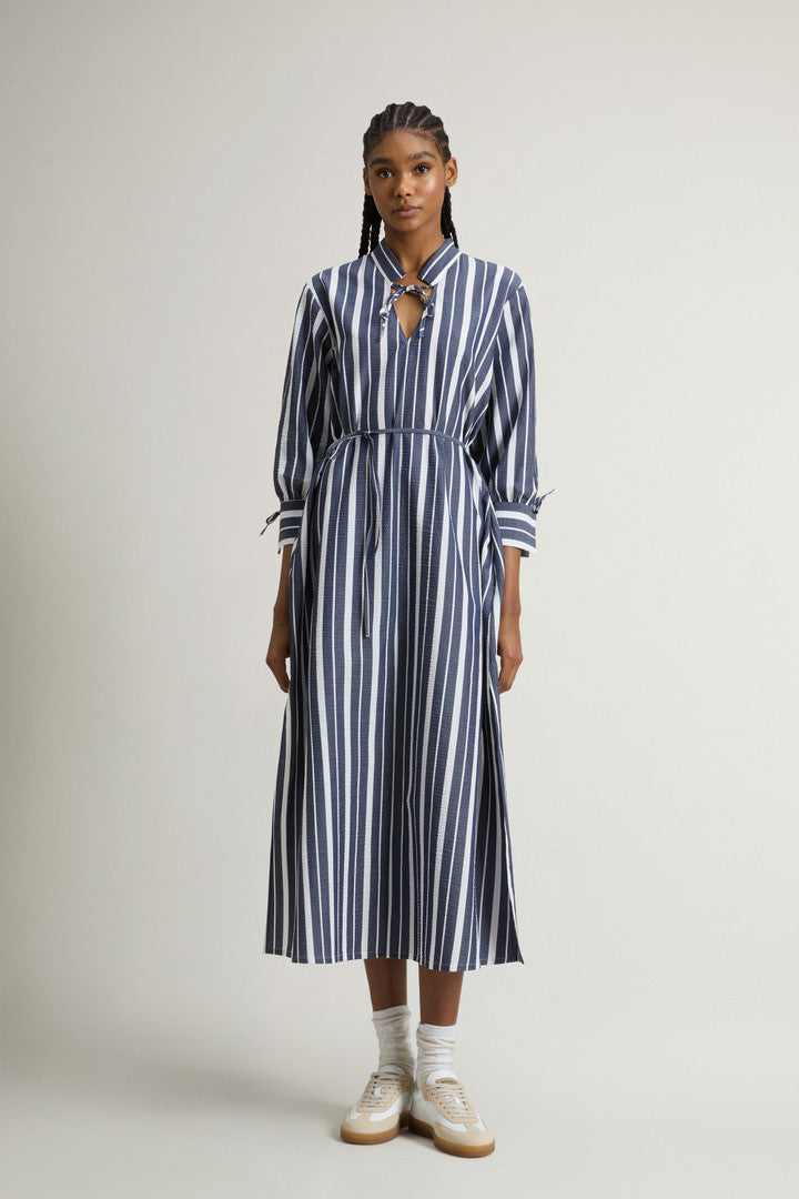 Stretch Cotton Dress (Blue Stripe) - Detail View 1