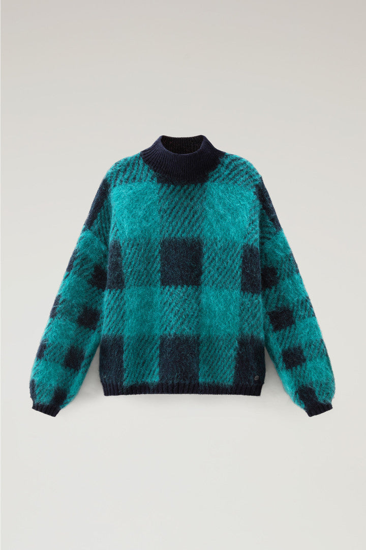 Check Turtleneck in Wool and Mohair Blend (Red Buffalo) - Detail View 4