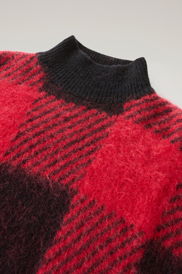 Check Turtleneck in Wool and Mohair Blend (Red Buffalo) - Detail View 1