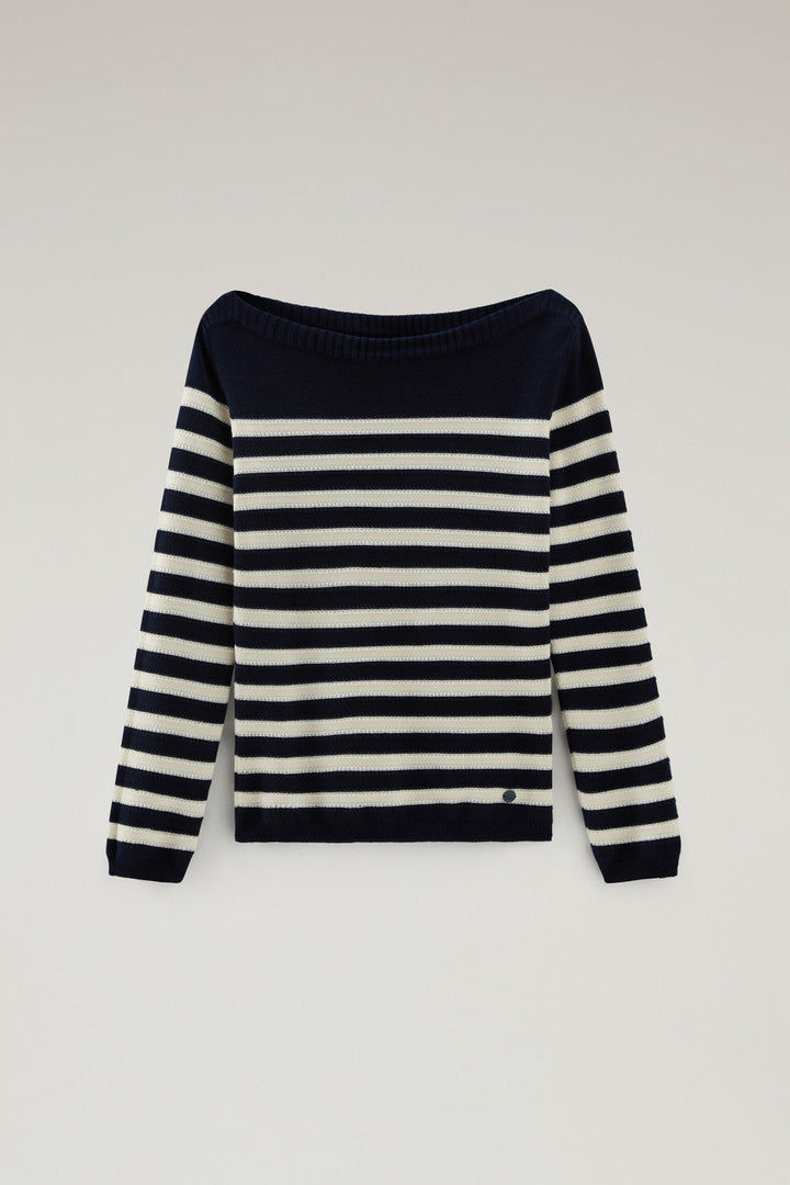 Pure Cotton Sweater with Boat Neckline (Melton Blue) - Detail View 1