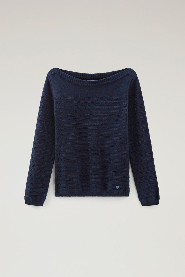 Pure Cotton Sweater with Boat Neckline (Melton Blue) - Main View