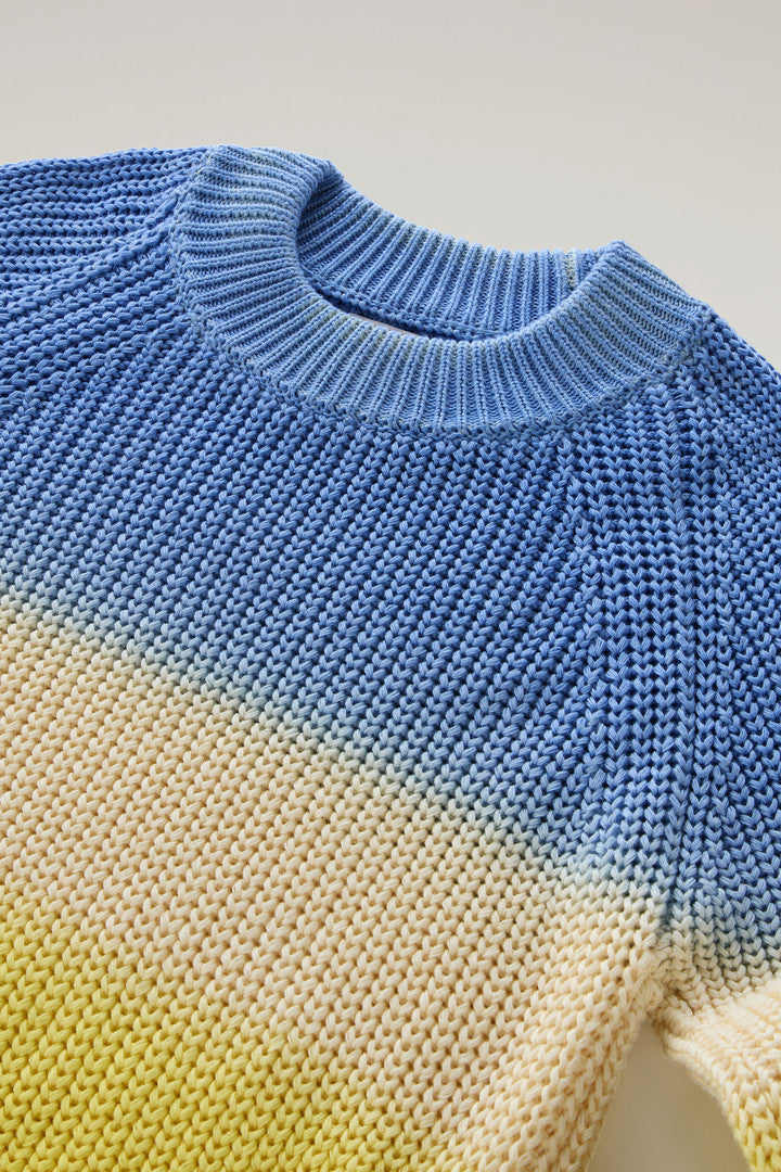 Garment-Dyed Crewneck Sweater in Pure Cotton (Sea Breeze) - Detail View 1