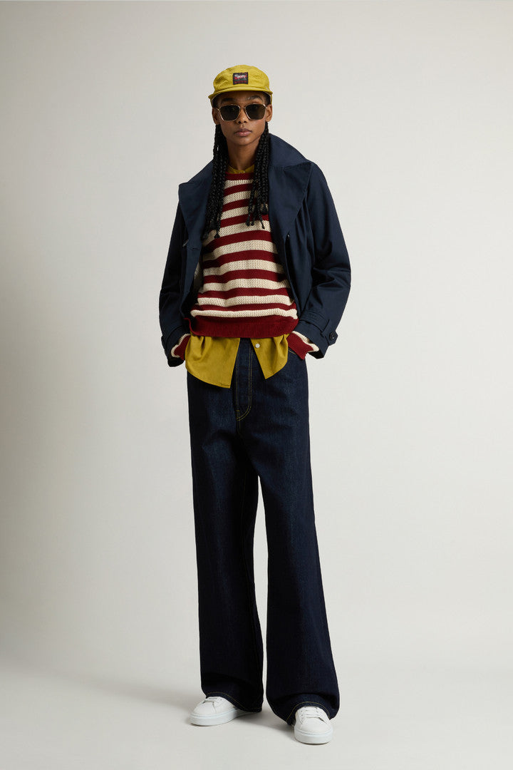 Pure Cotton Crewneck Sweater (Madder Brown Stripe) - Detail View 2