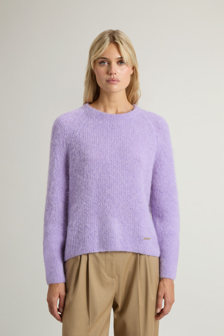 Garment-Dyed Crewneck Sweater in Alpaca and Wool Blend (Soft Violet) - Detail View 1