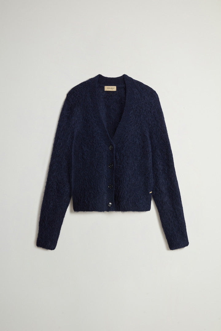 Garment-Dyed Cardigan in Alpaca and Wool Blend (Melton Blue) - Main View