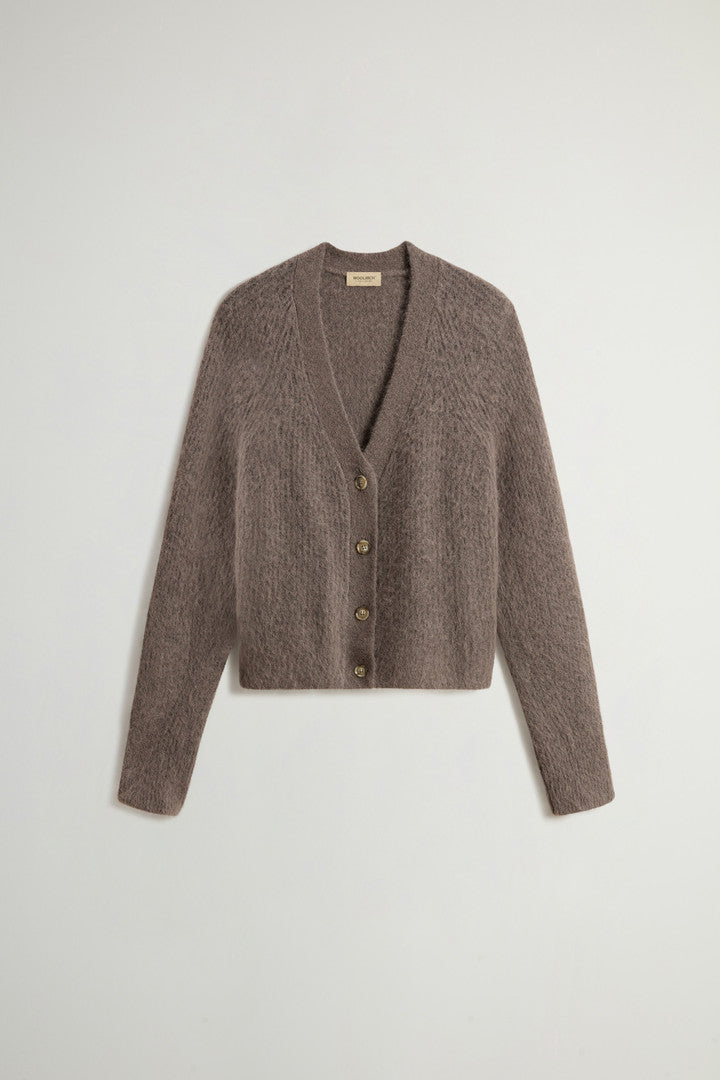 Garment-Dyed Cardigan in Alpaca and Wool Blend (Off Taupe) - Main View