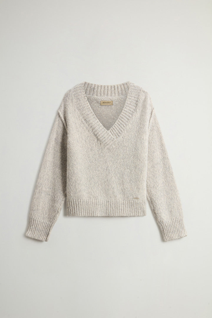 Sweater in Cotton, Alpaca and Wool Blend (Light Grey Melange) - Main View