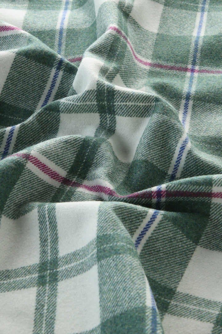 Western Check Overshirt in Wool Blend Flannel (Green Check) - Detail View 4