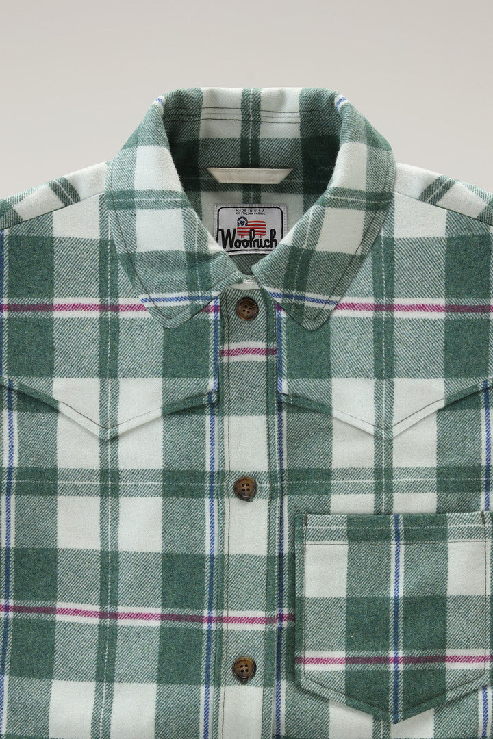 Western Check Overshirt in Wool Blend Flannel (Camel Check) - Detail View 2