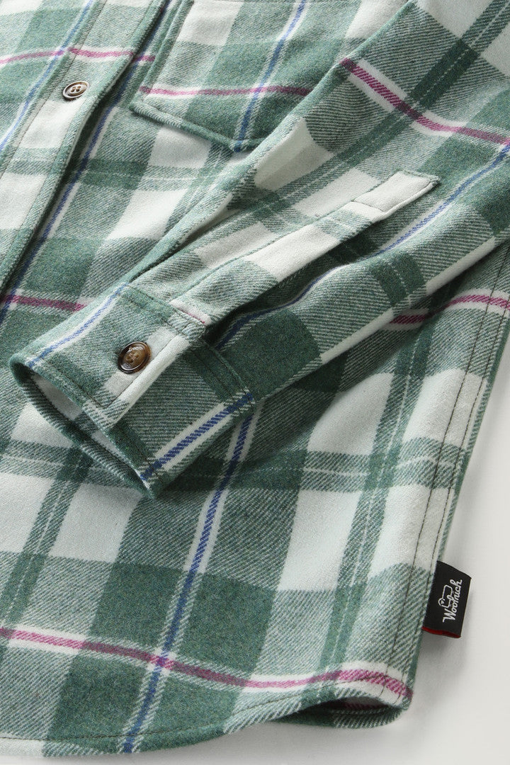 Western Check Overshirt in Wool Blend Flannel (Camel Check) - Detail View 3