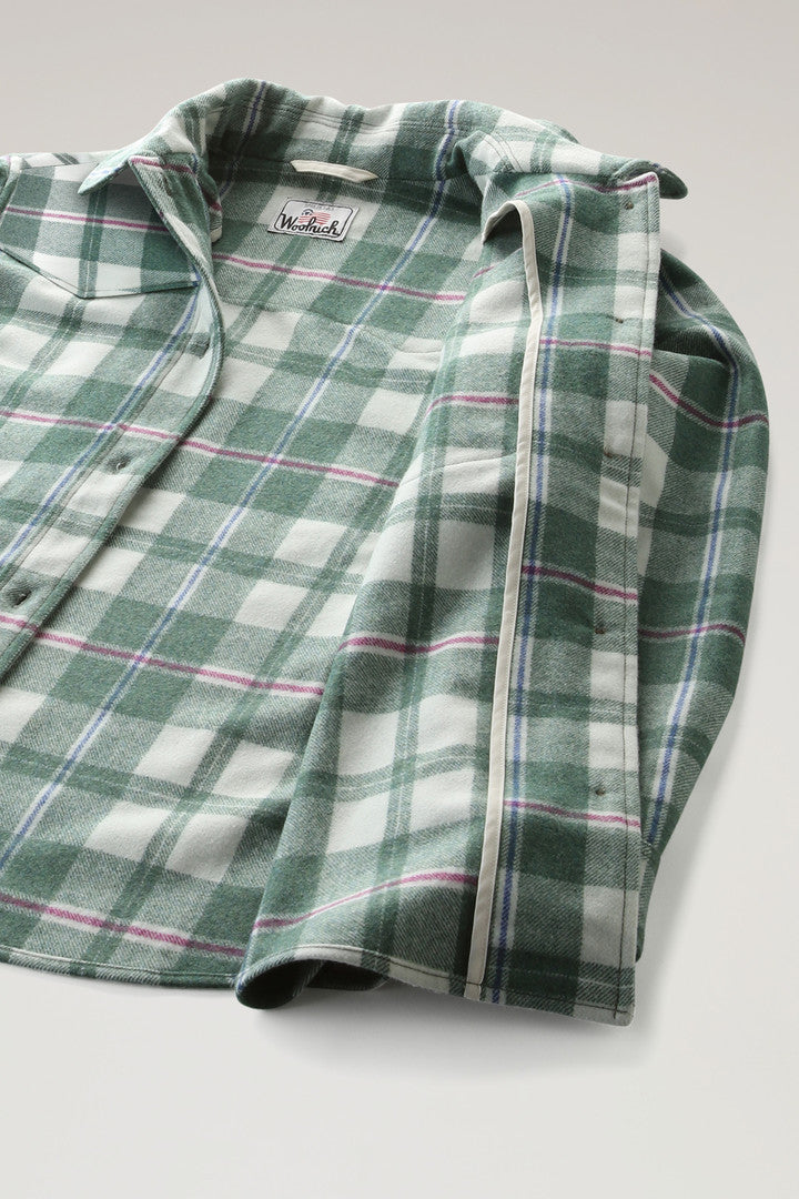 Western Check Overshirt in Wool Blend Flannel (Camel Check) - Detail View 4