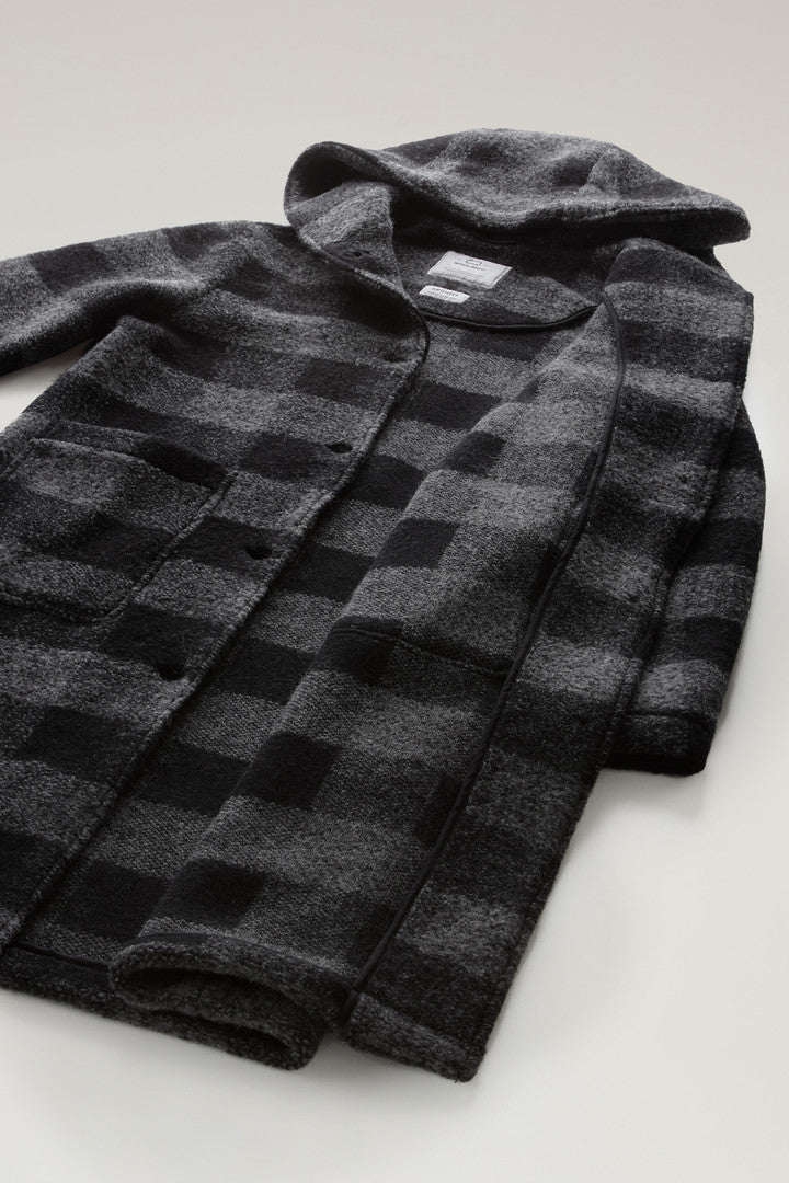 Gentry Long Check Coat with Hood (Grey Check) - Detail View 4