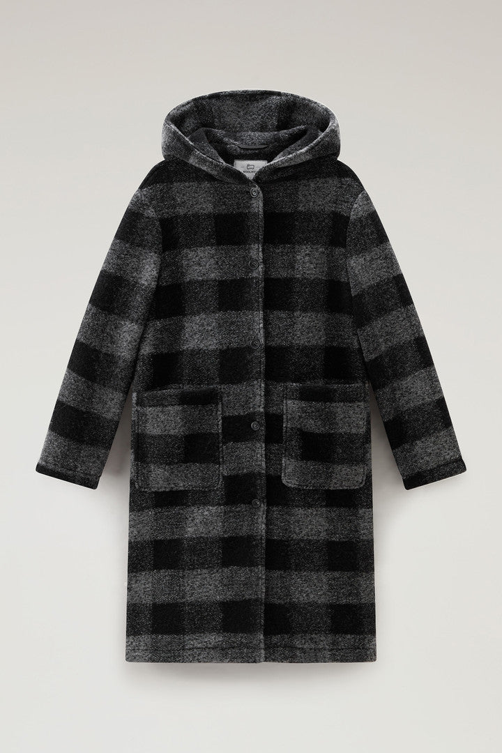 Gentry Long Check Coat with Hood (Grey Check) - Detail View 1