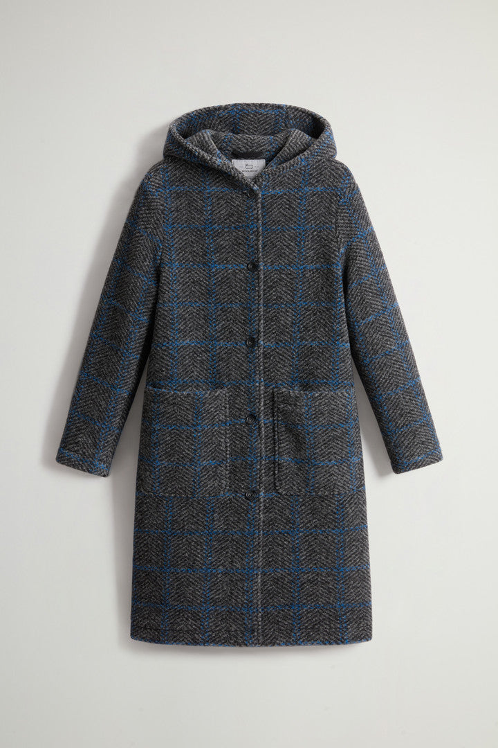 Gentry Long Check Coat with Hood (Grey Check) - Main View