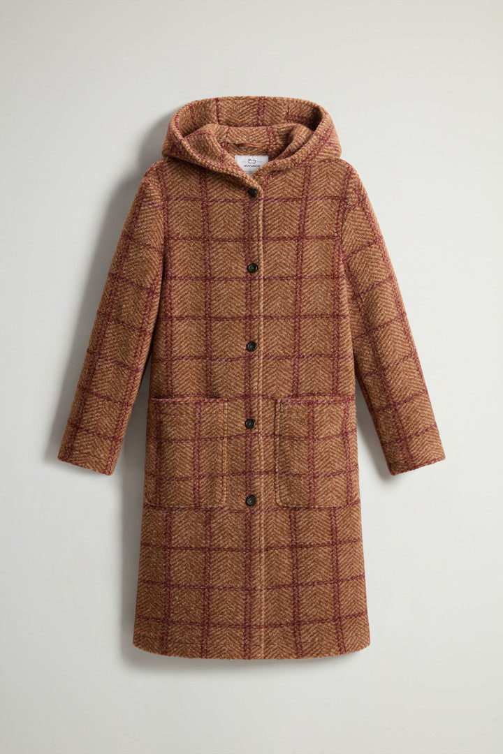 Gentry Long Check Coat with Hood (Grey Check) - Detail View 6