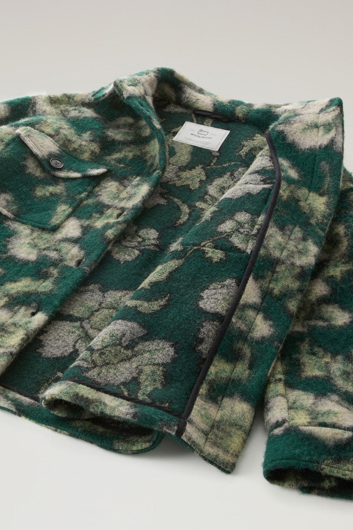 Gentry Overshirt in Wool Blend (Green Flower) - Detail View 4