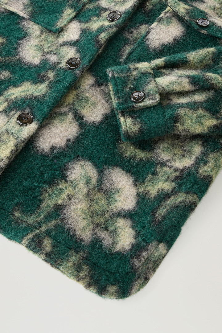 Gentry Overshirt in Wool Blend (Green Flower) - Detail View 2