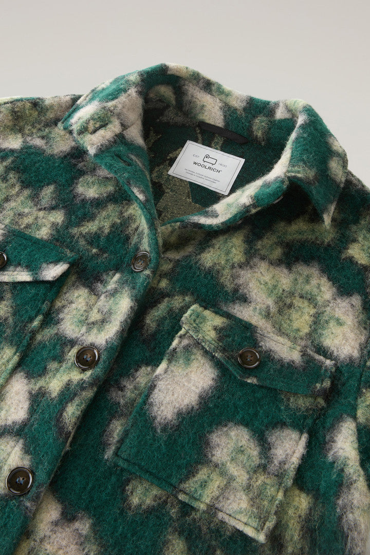 Gentry Overshirt in Wool Blend (Green Flower) - Detail View 1