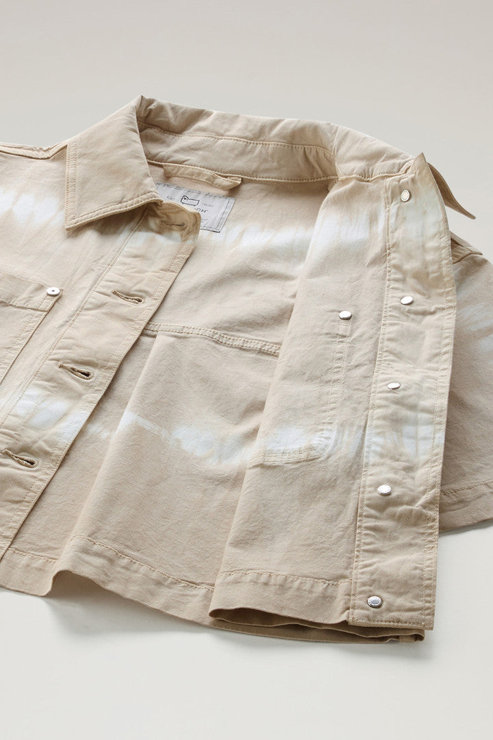 Garment-Dyed Overshirt in Stretch Cotton Twill (Light Oak) - Detail View 3