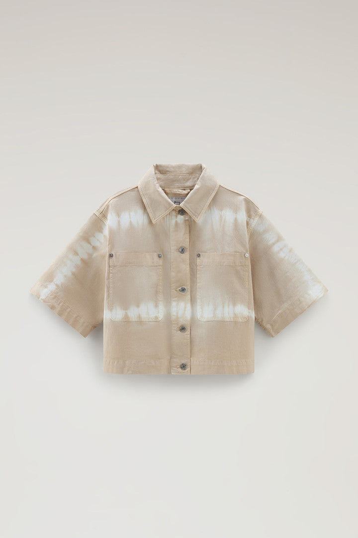 Garment-Dyed Overshirt in Stretch Cotton Twill (Light Oak) - Main View