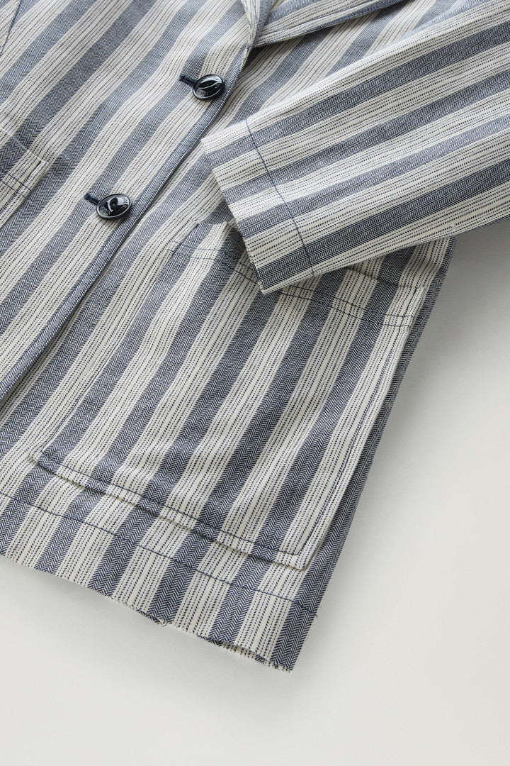 Marine Jacket in Cotton and Linen (Melton Blue Stripe) - Detail View 2