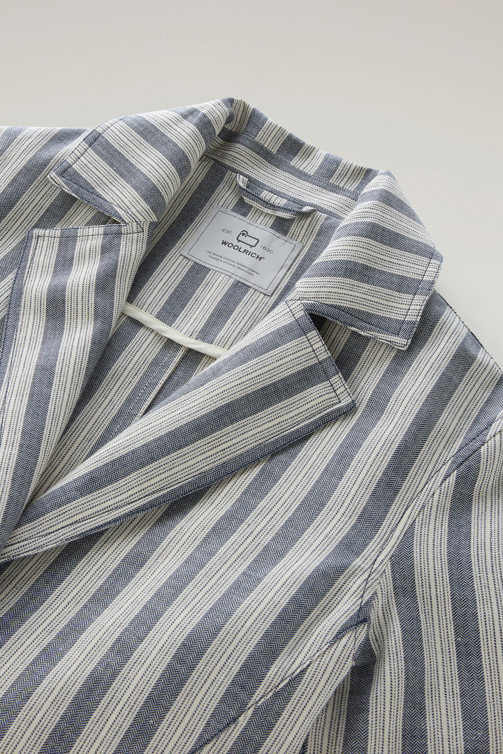 Marine Jacket in Cotton and Linen (Melton Blue Stripe) - Detail View 1