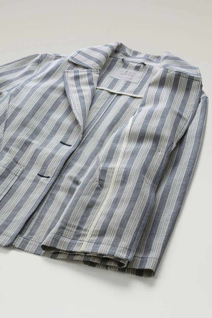 Marine Jacket in Cotton and Linen (Melton Blue Stripe) - Detail View 3