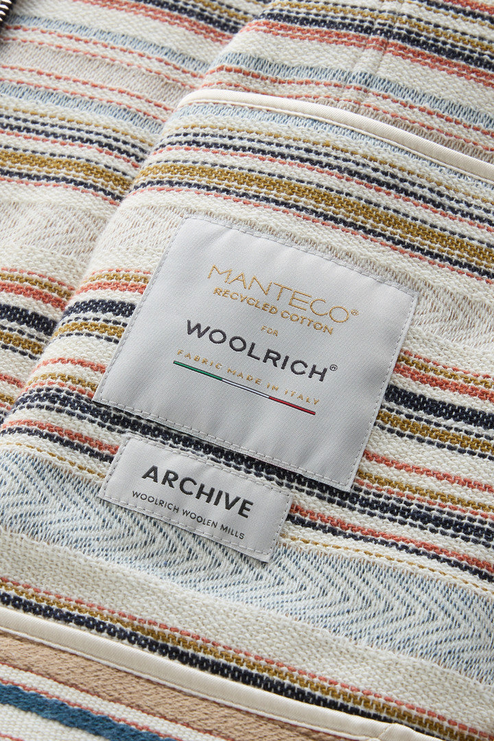 Gentry Overshirt in Manteco Recycled Cotton Blend (Ethnic White Stripe) - Detail View 4