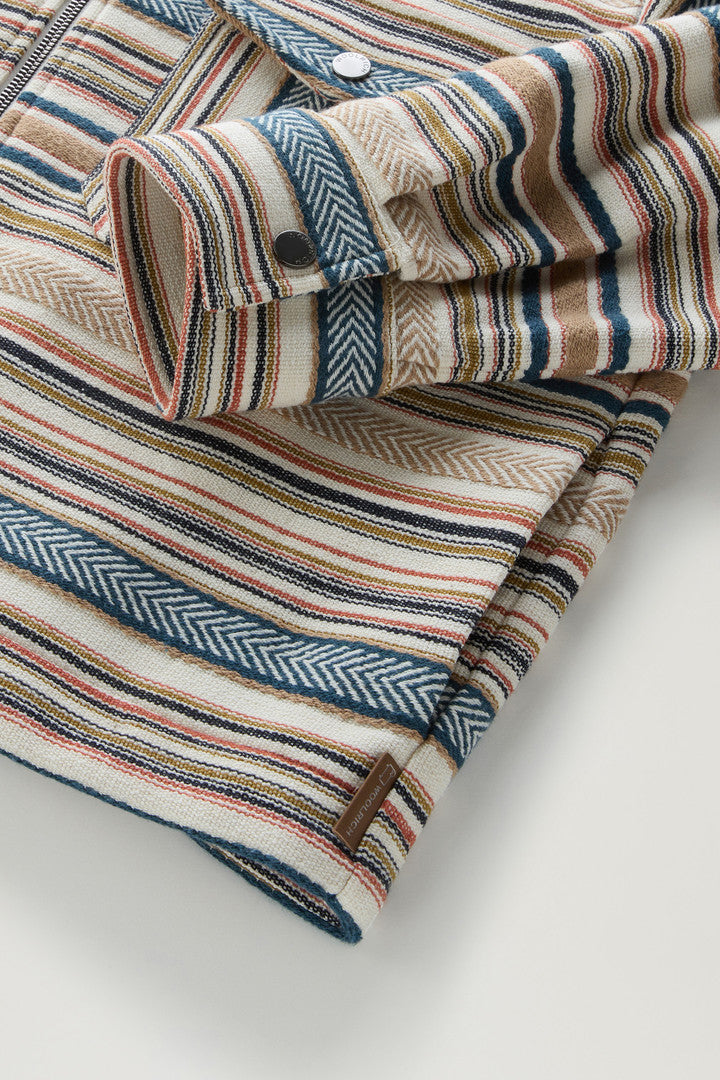 Gentry Overshirt in Manteco Recycled Cotton Blend (Ethnic White Stripe) - Detail View 2