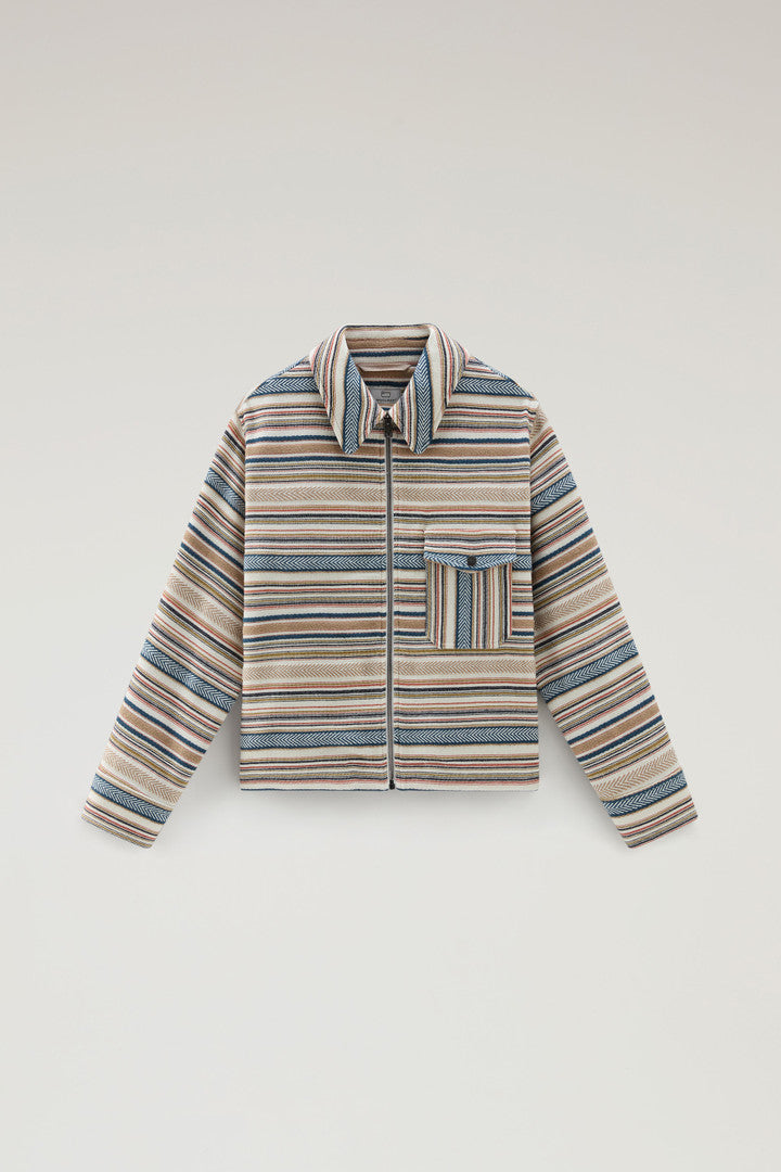 Gentry Overshirt in Manteco Recycled Cotton Blend (Ethnic White Stripe) - Main View