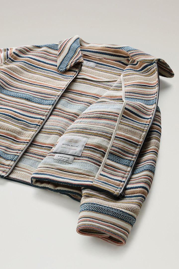 Gentry Overshirt in Manteco Recycled Cotton Blend (Ethnic White Stripe) - Detail View 3