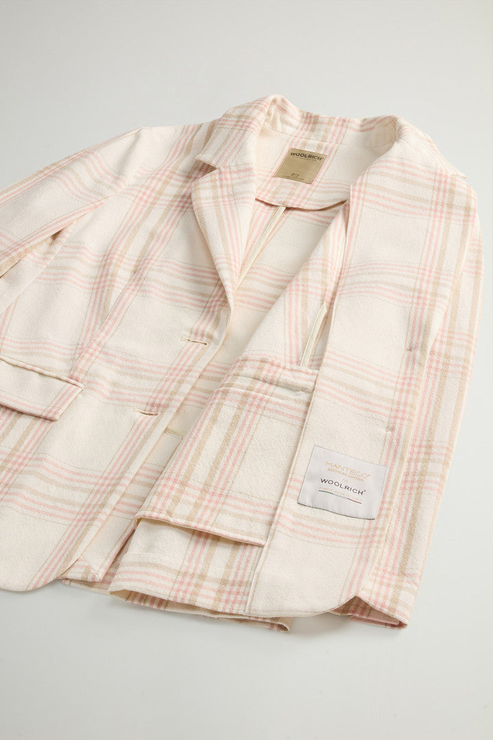 Blazer in Manteco Cotton Blend with Checked Pattern (Spring Cream Check) - Detail View 7