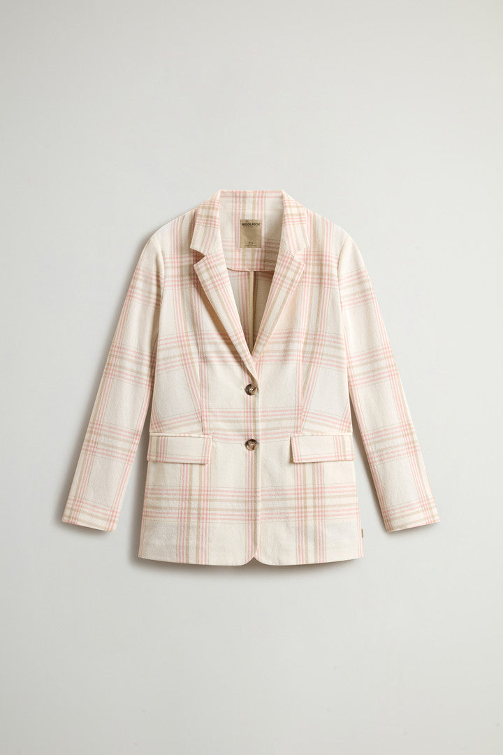 Blazer in Manteco Cotton Blend with Checked Pattern (Spring Cream Check) - Detail View 4