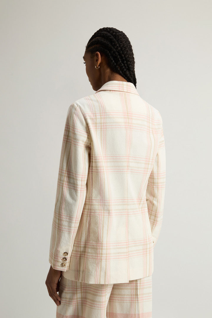 Blazer in Manteco Cotton Blend with Checked Pattern (Spring Cream Check) - Detail View 2