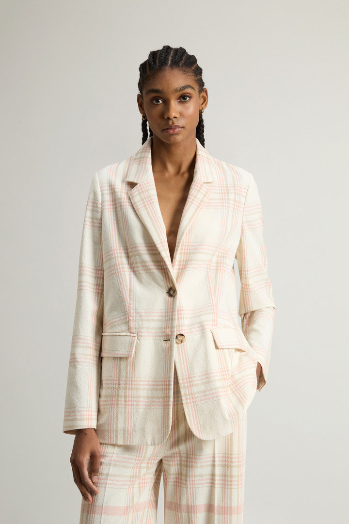 Blazer in Manteco Cotton Blend with Checked Pattern (Spring Cream Check) - Main View