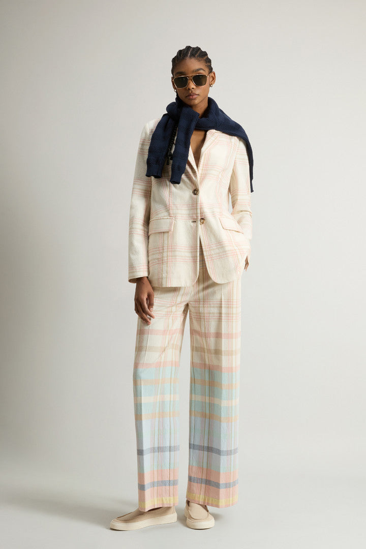 Blazer in Manteco Cotton Blend with Checked Pattern (Spring Cream Check) - Detail View 1
