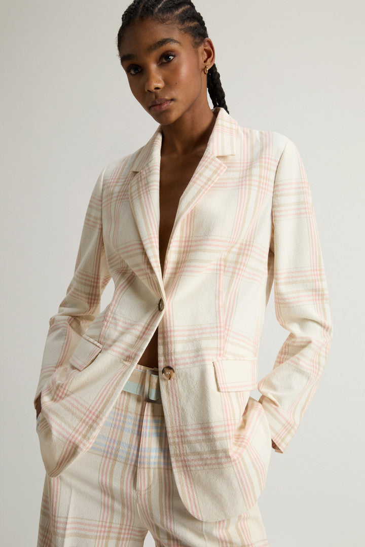Blazer in Manteco Cotton Blend with Checked Pattern (Spring Cream Check) - Detail View 3