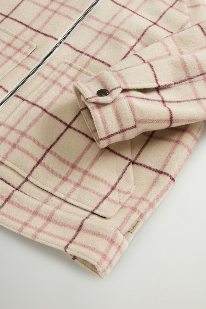 Wool-Blend Overshirt with Checked Pattern (Cream Check) - Detail View 6