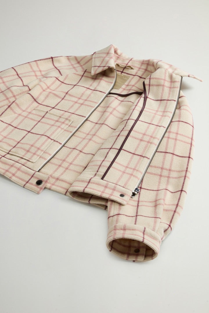 Wool-Blend Overshirt with Checked Pattern (Cream Check) - Detail View 7