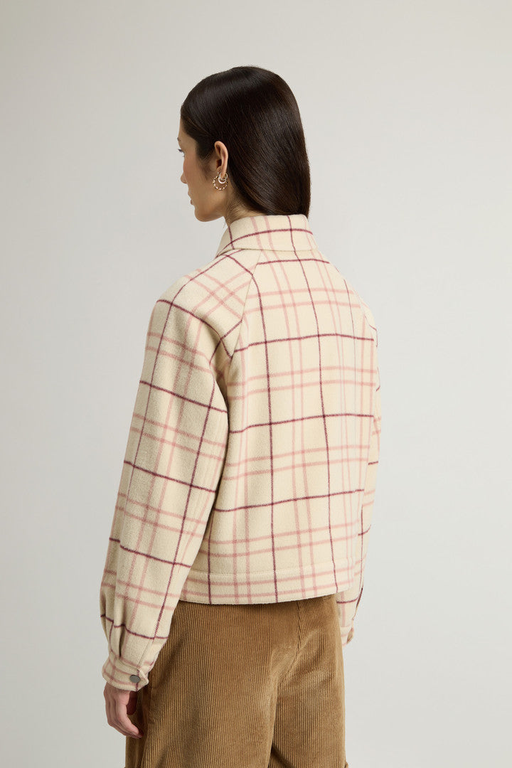 Wool-Blend Overshirt with Checked Pattern (Cream Check) - Detail View 3