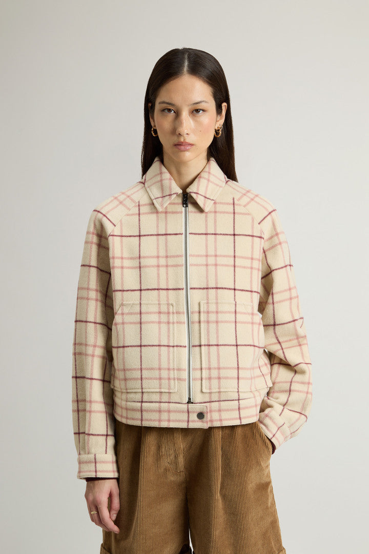 Wool-Blend Overshirt with Checked Pattern (Cream Check) - Detail View 1